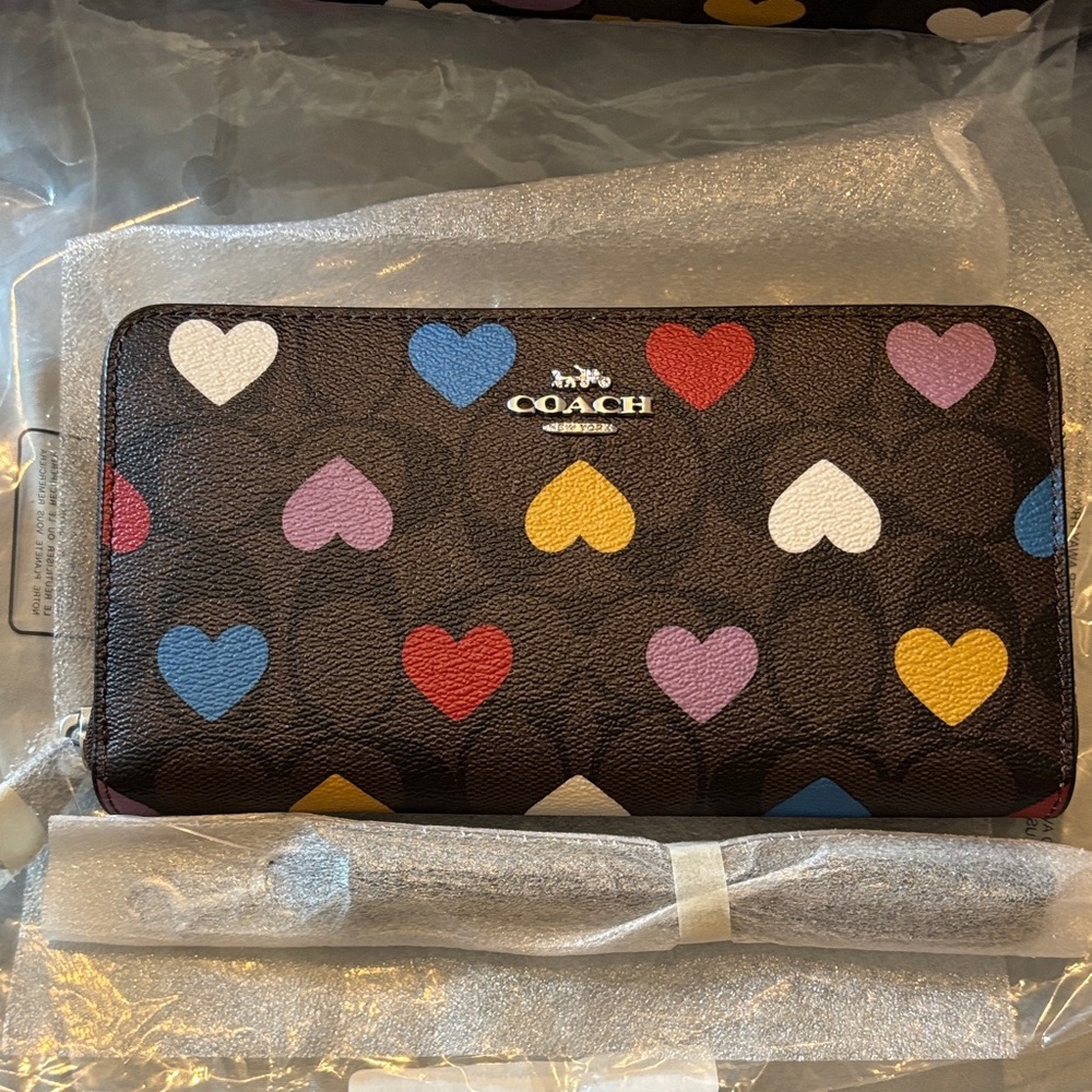 Coach Heart Pattern Wallet in Multicolor